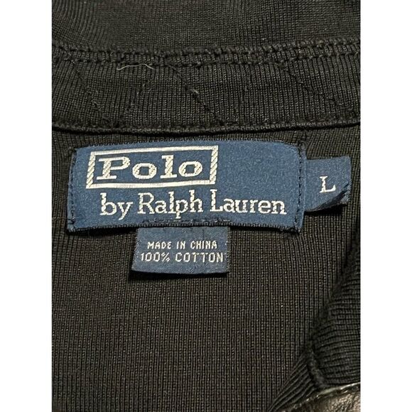 Ralph Lauren Long Sleeve Polo Shirt Full Button Collar Faux Leather Size Large - Picture 6 of 7